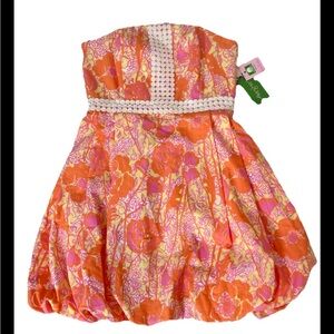 New Lilly Pulitzer Original Starfruit Hen House Bubble‎ Hem Strapless Dress 6